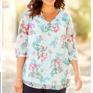 Catherines Crinkle Chiffon peasant style  lined top NEW 1X 18 20 Plus